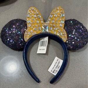 Sequin Mouse Ears Headband with Gold bow Disney worlds 50th Anniversary ears
